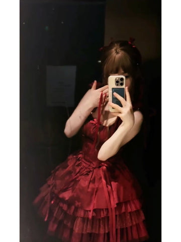 French Ball Gown Spaghetti Straps Holiday Dress Burgundy Birthday Dresses Birthday Outfits SD1312